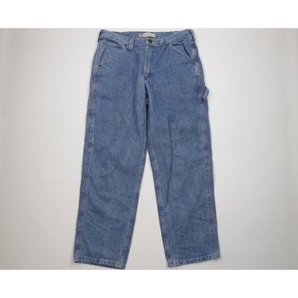 Vintage Y2K Lee Mens 36x32 Distressed Relaxed Wide Leg Dungaree Denim Jeans Blue - Picture 1 of 14